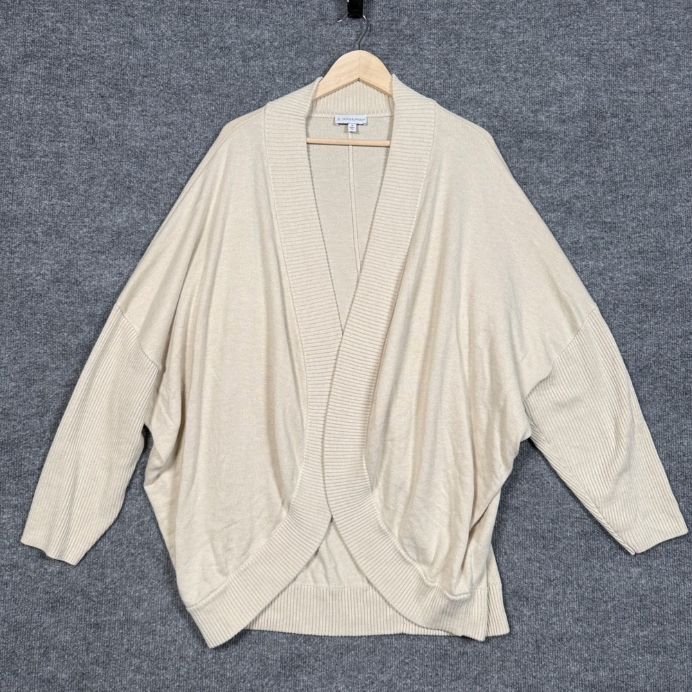by Stacy London Plus Size 1X Cardigan Cream Draped Cocoon Nylon Blend Open Front